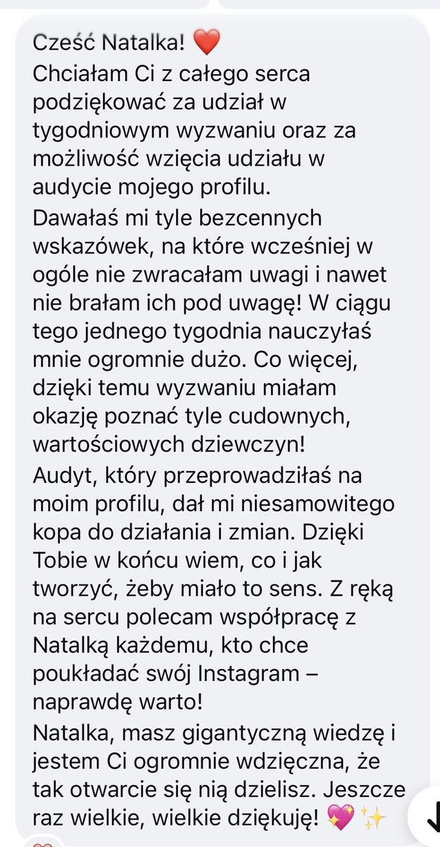 Opinia: audyt dał mi niesamowitego kopa do działania i zmian. Dzięki Tobie w końcu wiem, co i jak tworzyć, żeby miało to sens.